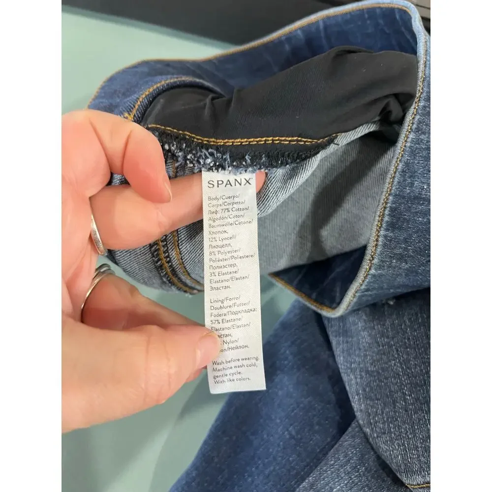 SPANX Distressed Ankle Skinny Jeans Pull On‎ Stretch Denim Medium Wash M